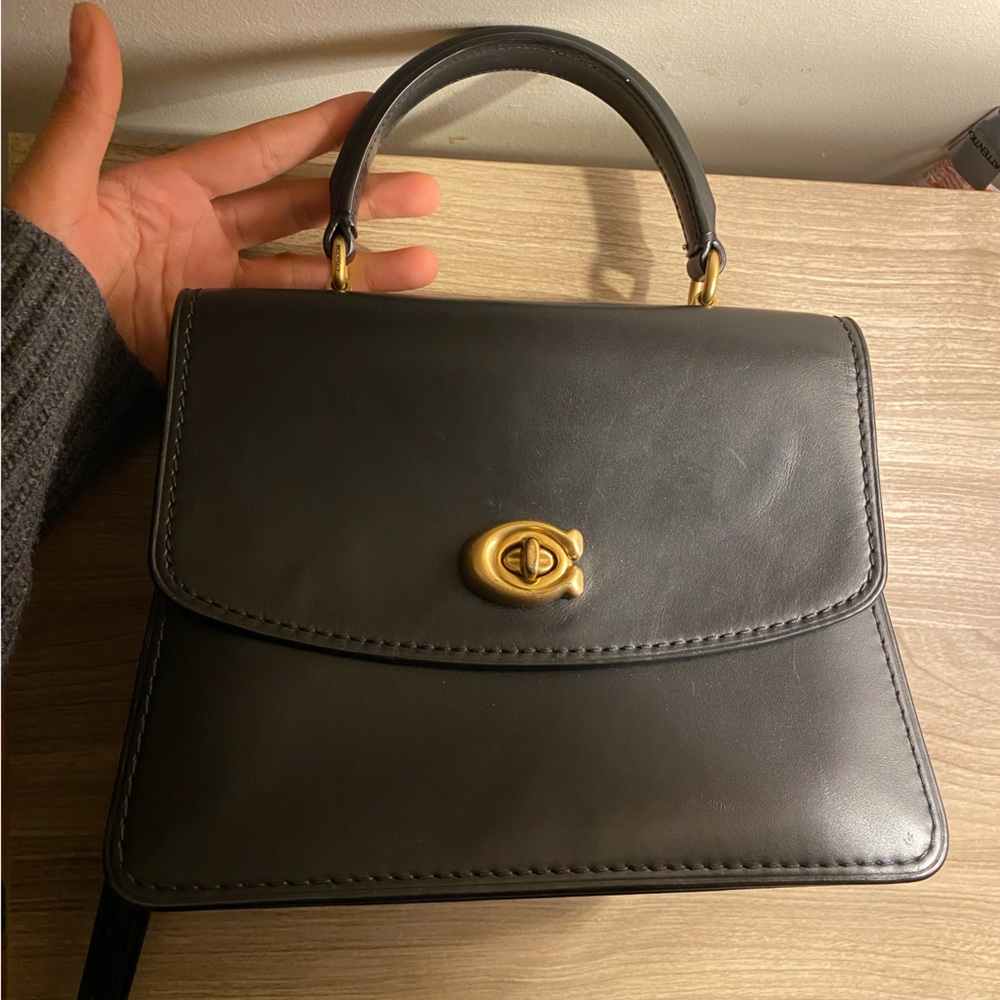 Coach Parker Top Handle Bag in Glove Tanned Leather in Black